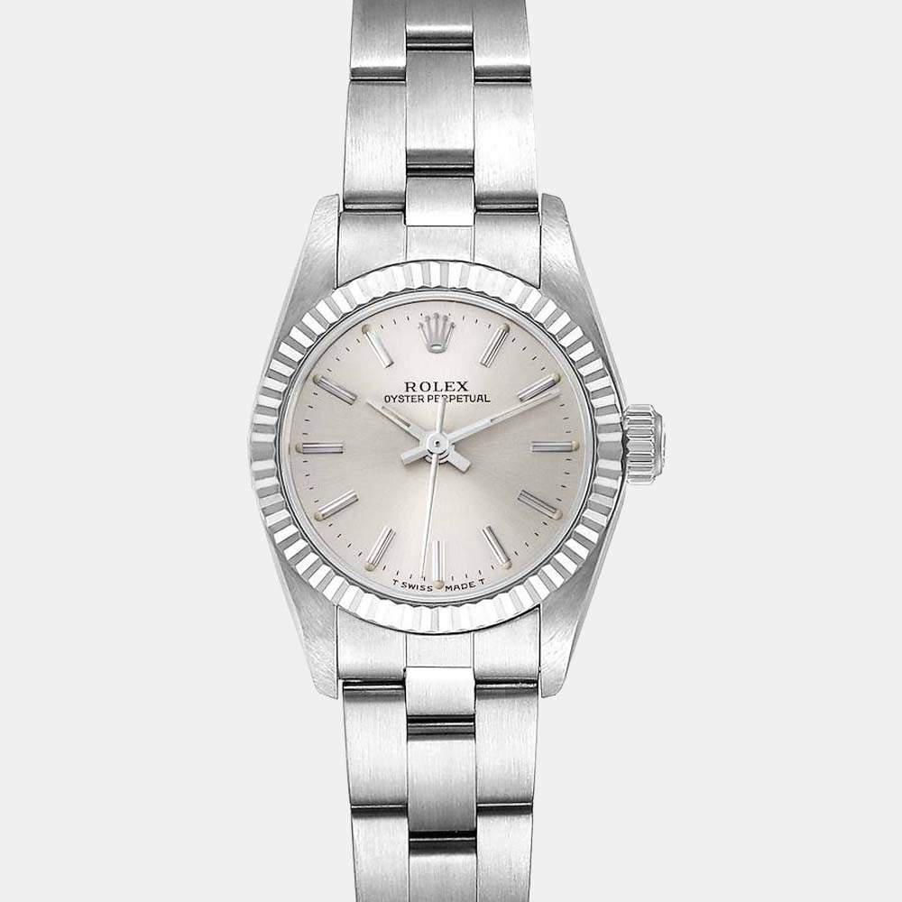 Rolex Silver 18k White Gold And Stainless Steel Oyster Perpetual 67194 Women's Wristwatch 24 mm商品第3张图片规格展示