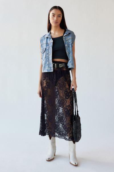 商品Urban Renewal|Urban Renewal Remade Overdyed Lace Midi Skirt,价格¥418,第1张图片