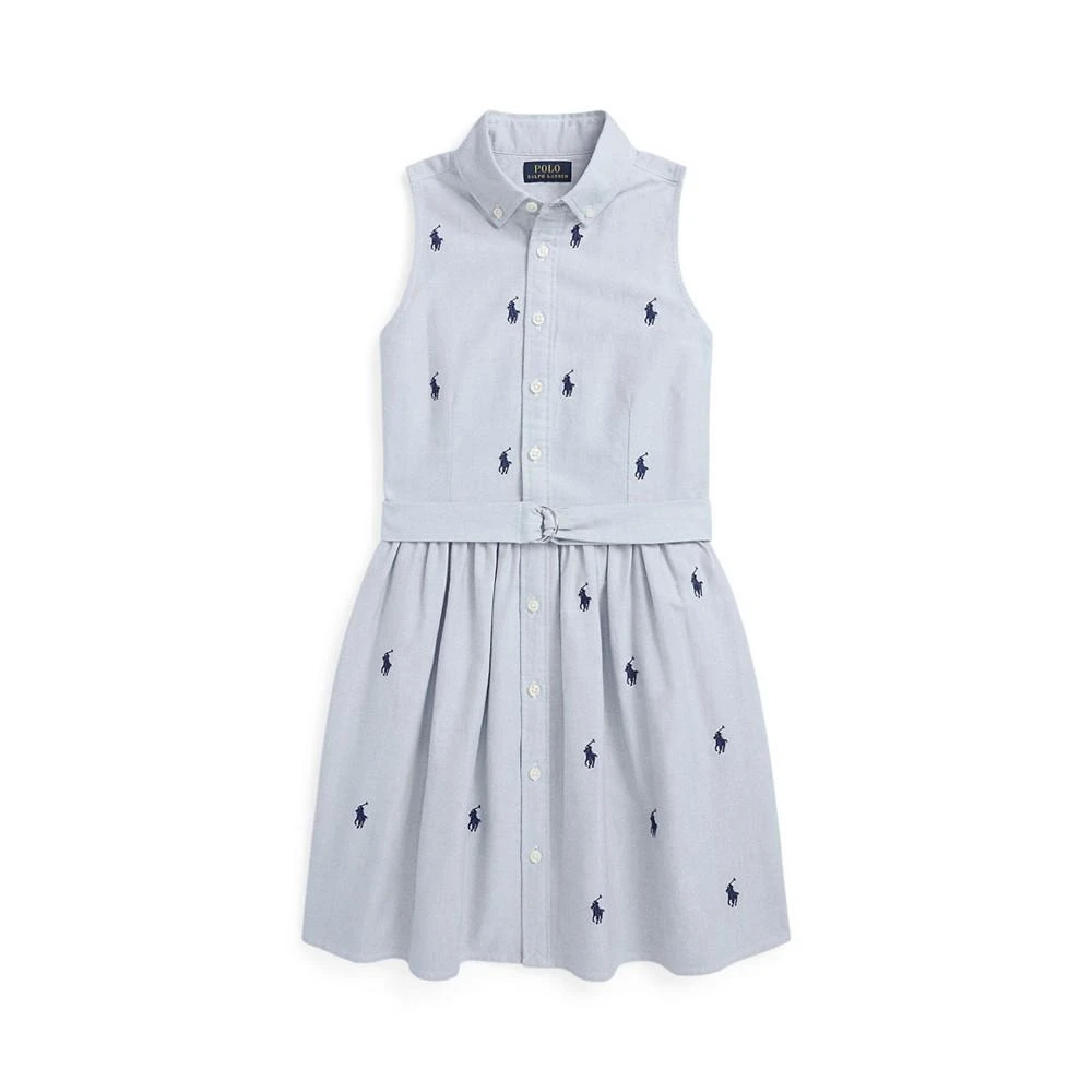 商品Ralph Lauren|Big Girls Belted Polo Pony Oxford Sleeveless Shirtdress,价格¥427,第3张图片详细描述