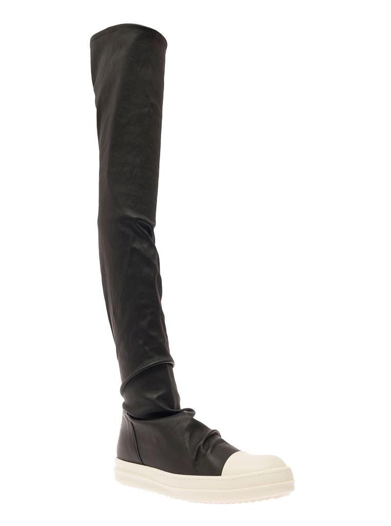 Black Over-The-Knee High Boots with Contrasting Platform in Leather Woman商品第2张图片规格展示