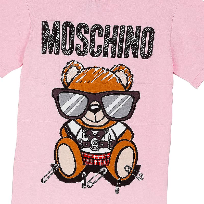 MOSCHINO/莫斯奇诺奢侈品时尚百搭经典logo小熊春季裙子女士 Mixed Teddy Bear针织连衣裙粉色04915501 V1224（清仓特价）商品第3张图片规格展示