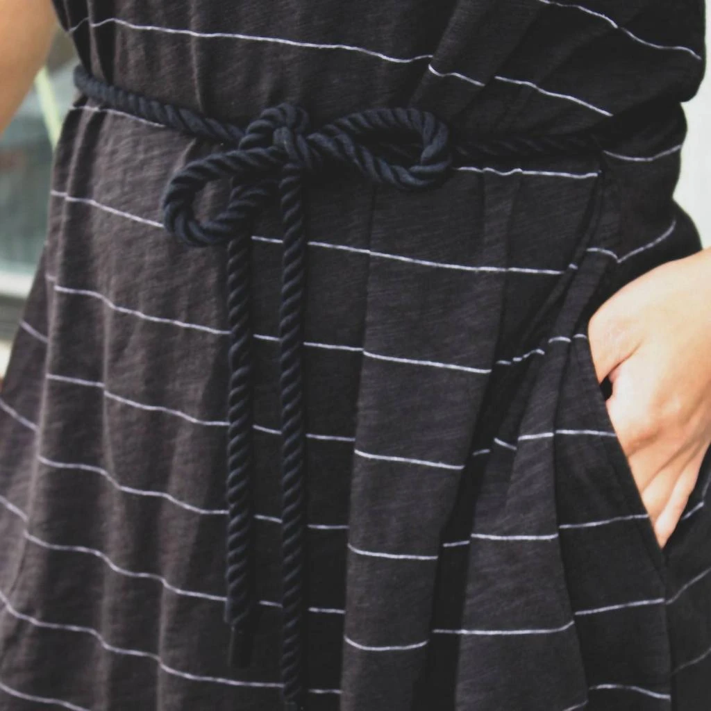 商品ATM|Women's Slub Jersey Stripe Tank Dress In Black,价格¥972,第2张图片详细描述