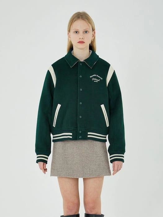 商品Marithe Francois Girbaud|Marithe Varsity Jacket (Dark Green),价格¥945,第3张图片详细描述