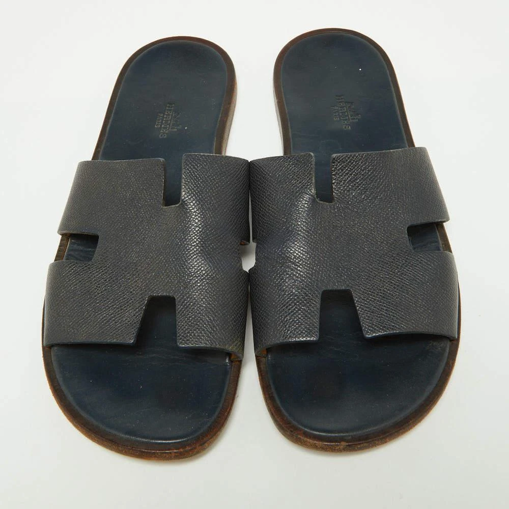 商品[二手商品] Hermes|Hermes Navy Blue Leather Izmir Slides Size 44,价格¥2102,第3张图片详细描述