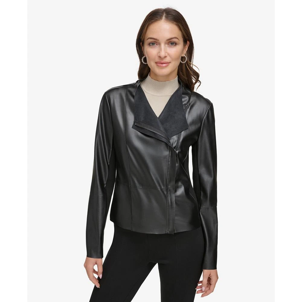 商品DKNY|Women's Side-Zip Faux-Leather Moto Biker Jacket,价格¥447,第1张图片