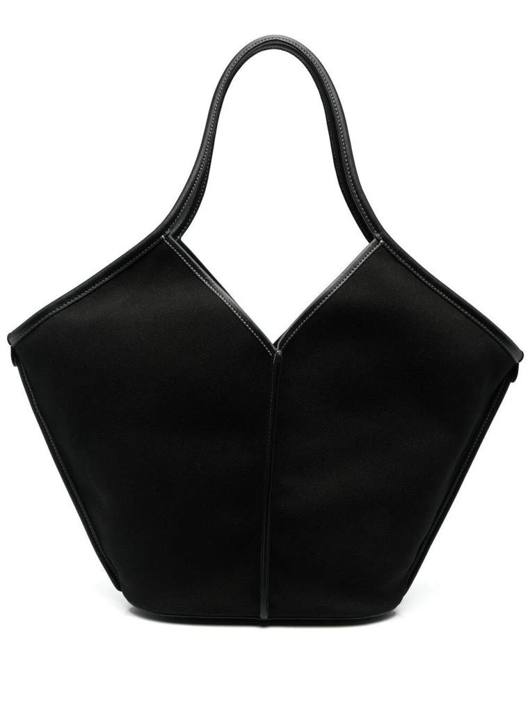 商品Hereu|Calella Black Shopper in Calf Leather and Canvas with White Contrast Stitching,价格¥2197,第1张图片