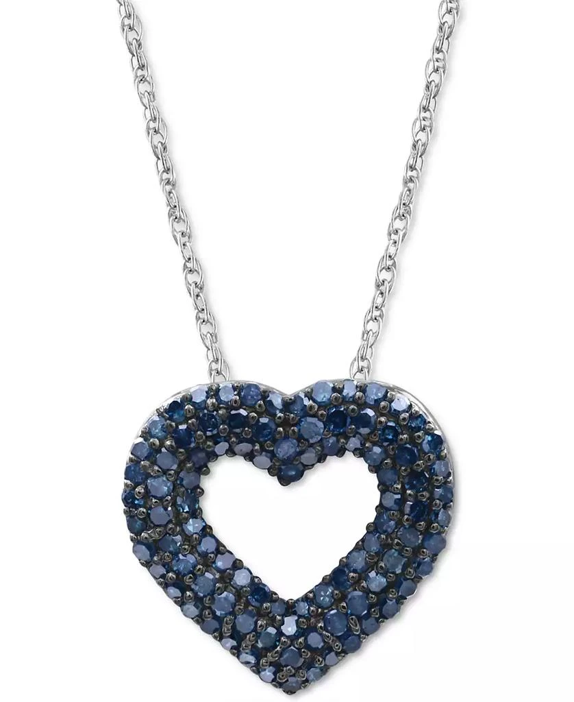 商品Macy's|Blue Diamond Heart 18" Pendant Necklace (1/2 ct. t.w.) in Sterling Silver,价格¥5301,第1张图片