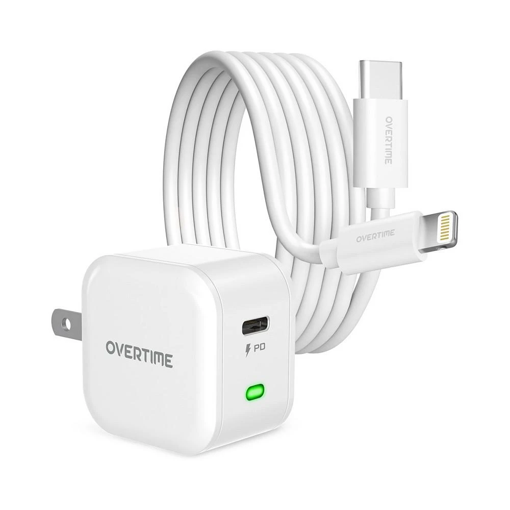 商品Overtime|iPhone 13/12/11 Charging Set, Including Fast 20W USB-C Charger and 10ft Apple MFi Certified USB-C to Lightning Cable,价格¥164,第1张图片