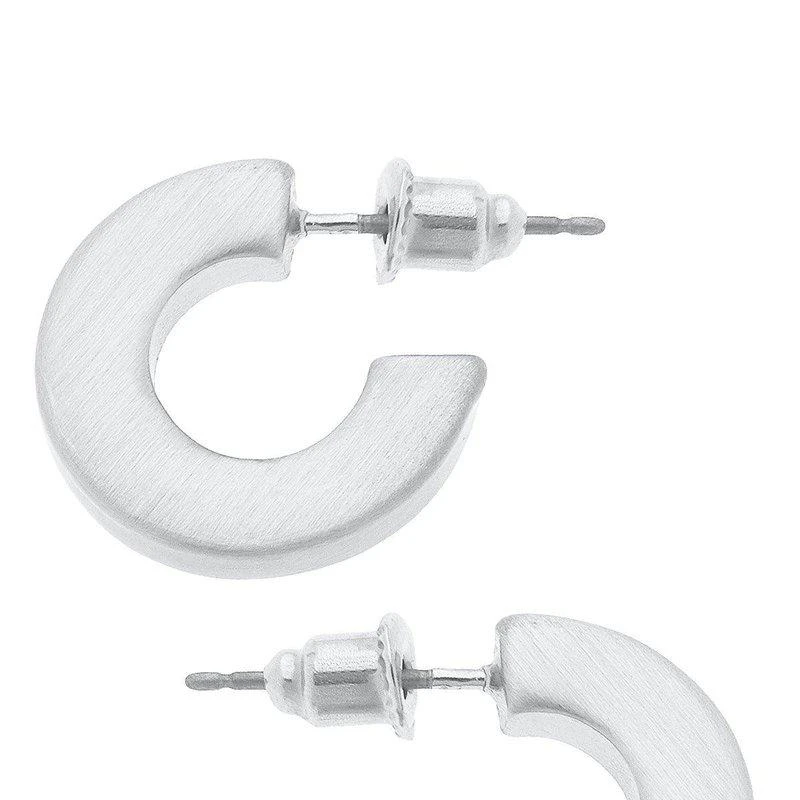 商品Canvas Style|Cali Large Flat Hoop Earrings In Satin Silver,价格¥257,第1张图片