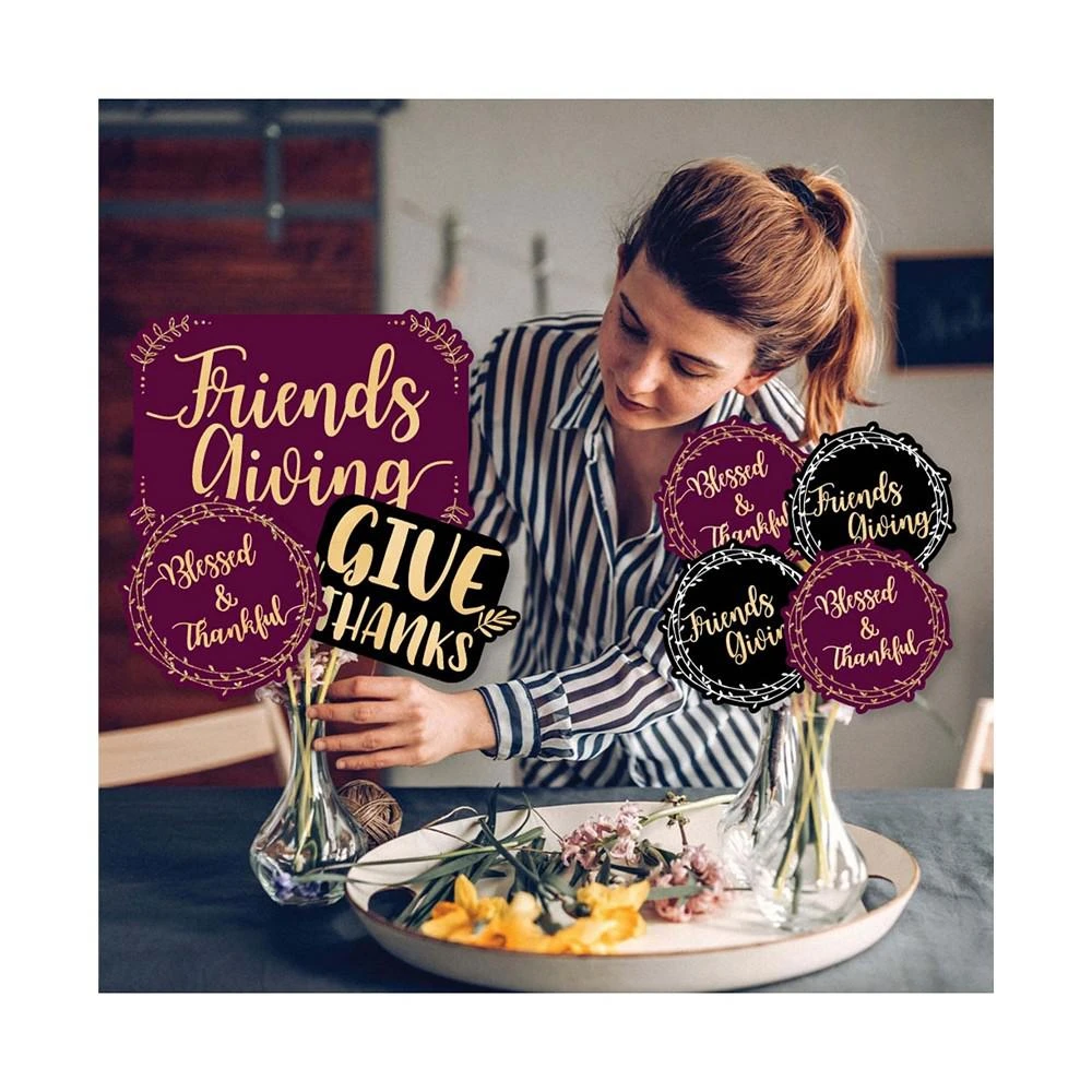 商品Big Dot of Happiness|Elegant Thankful for Friends - Friendsgiving Thanksgiving Party Centerpiece Sticks - Showstopper Table Toppers - 35 Pieces,价格¥225,第3张图片详细描述