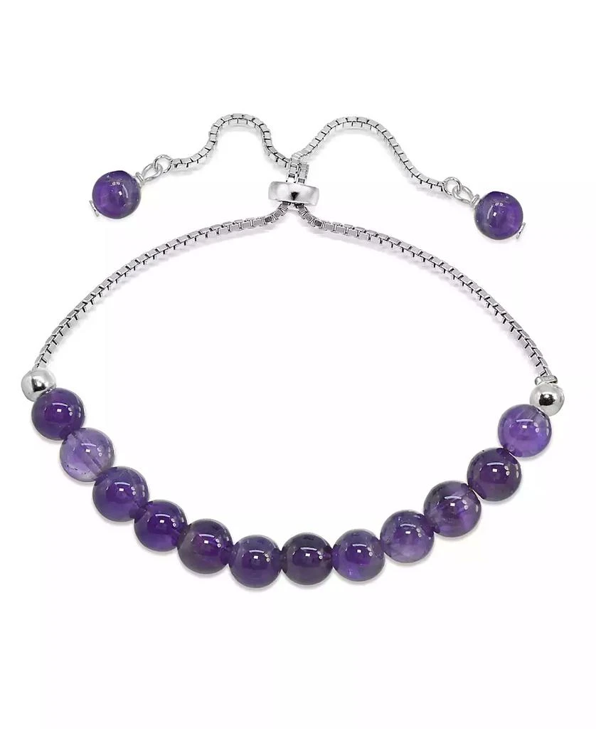 商品Macy's|Genuine Stone Bead Adjustable Bracelet in Silver Plate,价格¥105,第1张图片