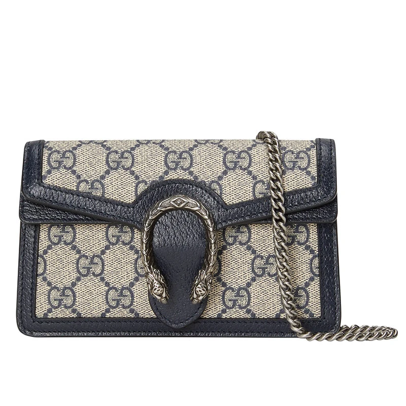 商品Gucci|【预售3-7天】Gucci/古驰 22春夏新款Dionysus系列 女士超迷你米色/蓝色提花帆布虎头扣银色链式老花单肩包酒神包 476432K9GSN4075,价格¥7360,第1张图片