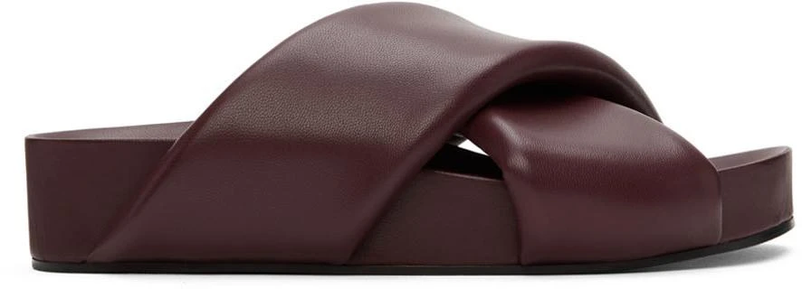 商品Jil Sander|Burgundy Oversize Wrapped Slides,价格¥1940,第1张图片