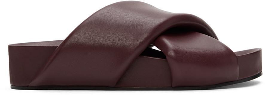 商品Jil Sander|Burgundy Oversize Wrapped Slides,价格¥4369,第1张图片