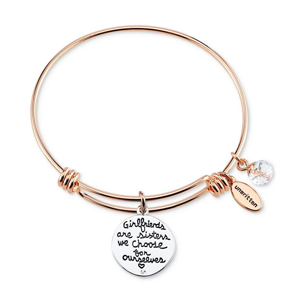 商品Unwritten|Two-Tone Girlfriends Heart Charm Bangle Bracelet in Rose Gold-Tone Stainless Steel with Silver Plated Charms,价格¥424,第2张图片详细描述