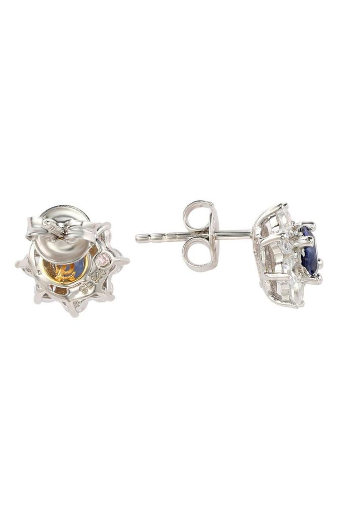 Sterling Silver Sapphire & CZ Stud Earrings商品第2张图片规格展示