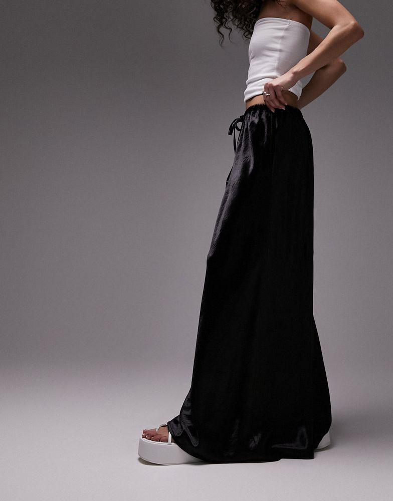 Topshop drawstring liquid look maxi bias skirt in black商品第1张图片规格展示