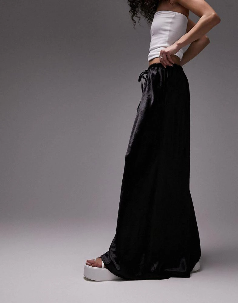 商品Topshop|Topshop drawstring liquid look satin bias maxi skirt in black,价格¥384,第1张图片