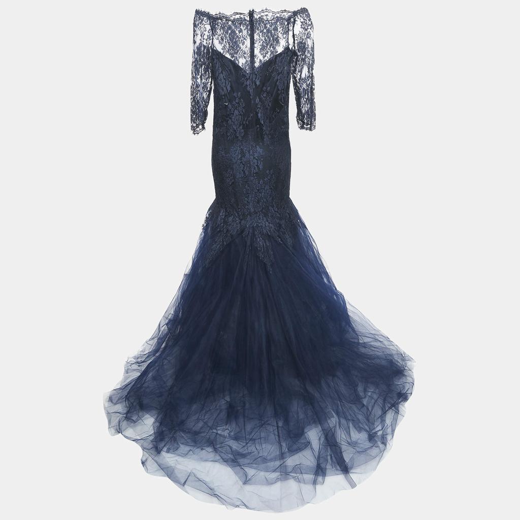 monique lhuillier navy lace dress Navy Tulle To Lace Gown by ML Monique Lhuillier