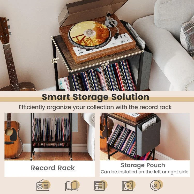 商品Hivvago|Rolling Record Player Stand 2-Tier with Vinyl Storage and Magazine Holder Bag,价格¥597,第4张图片详细描述