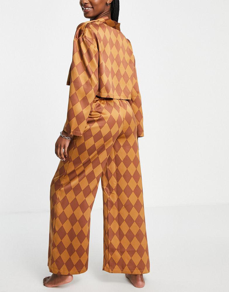 Topshop satin argyle print shirt & trouser pyjama set in multi商品第4张图片规格展示