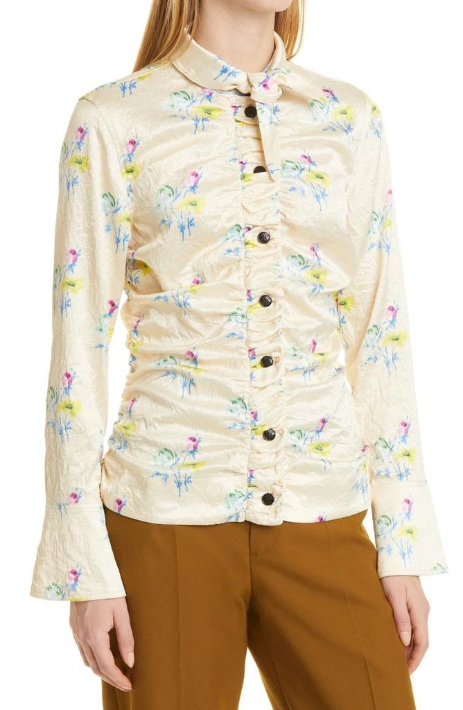 商品Ganni|Floral Print Ruched Crinkled Satin Shirt,价格¥878,第4张图片详细描述
