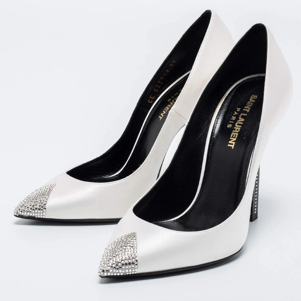 商品[二手商品] Yves Saint Laurent|Saint Laurent White Satin Tower Crystal Embellished Pumps Size 37,价格¥2168,第2张图片详细描述