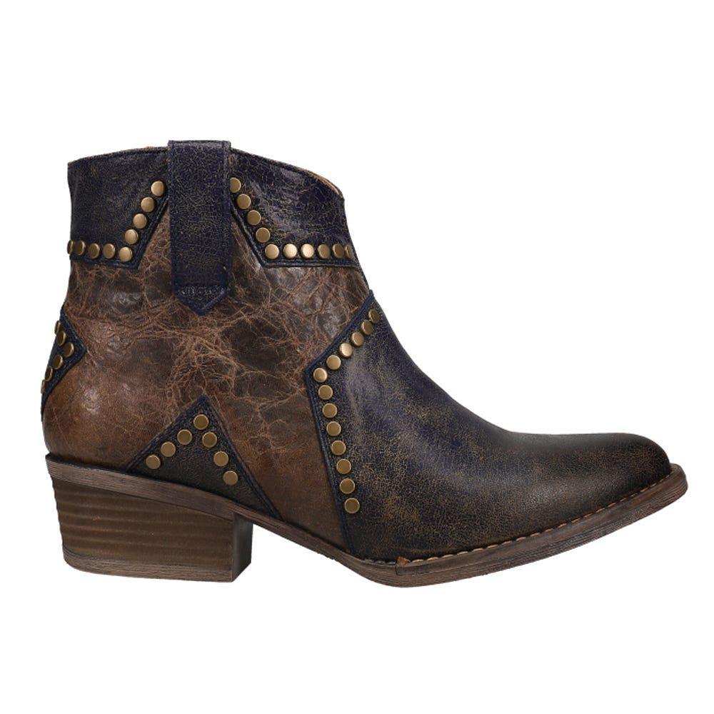 商品Corral Boots|Q5025 Blue Star Inlay & Studs Ankle Zippered Booties,价格¥523,第1张图片