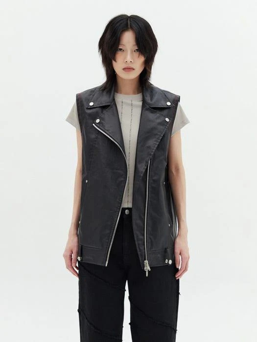 商品Matin Kim|Leather Like Rider Vest (Black),价格¥1814,第1张图片