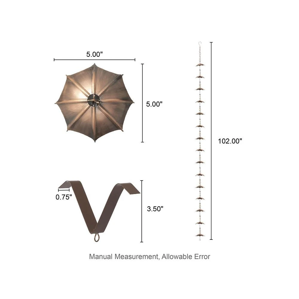 商品Glitzhome|8.5' Faux Copper Umbrella Shaped Rain Chain with V-Shaped Gutter Clip,价格¥489,第3张图片详细描述