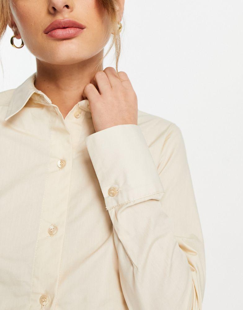 Topshop cropped poplin shirt in camel商品第2张图片规格展示