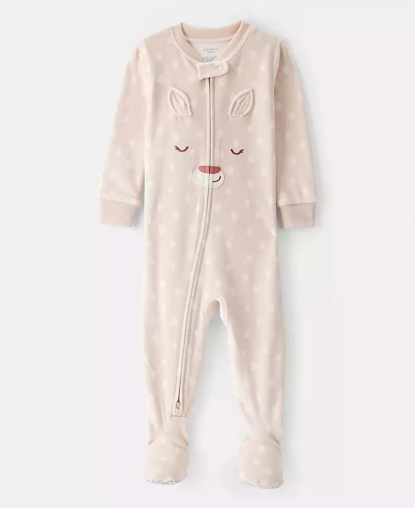 商品Carter's|Baby Girls Deer-Print Velboa Loose-Fit Long-Sleeve 2-Way-Zip 1-Piece Footed Pajamas,价格¥89,第1张图片
