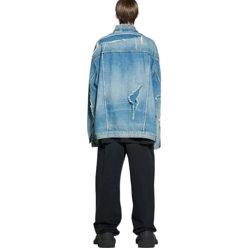 商品[国内直发] Balenciaga|巴黎世家 SS23 水洗仿旧破洞牛仔外套 宽松版型牛仔外套 男款 牛仔蓝,价格¥7663,第5张图片详细描述