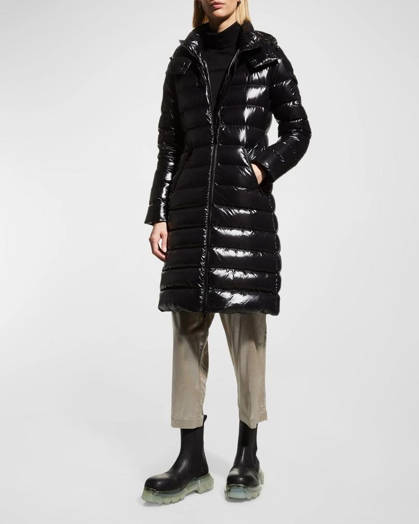 商品Moncler|Moka Shiny Fitted Puffer Coat with Hood,价格¥16254,第3张图片详细描述