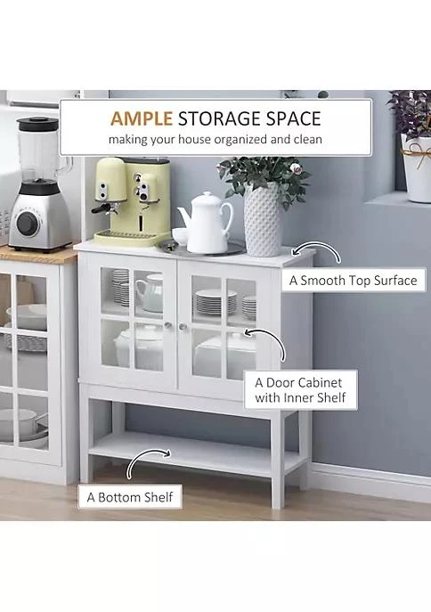 商品belk|Kitchen Credenza And Sideboard Buffet Storage Cabinet With 2 Glass Doors And Storage Shelves White,价格¥1013,第4张图片详细描述
