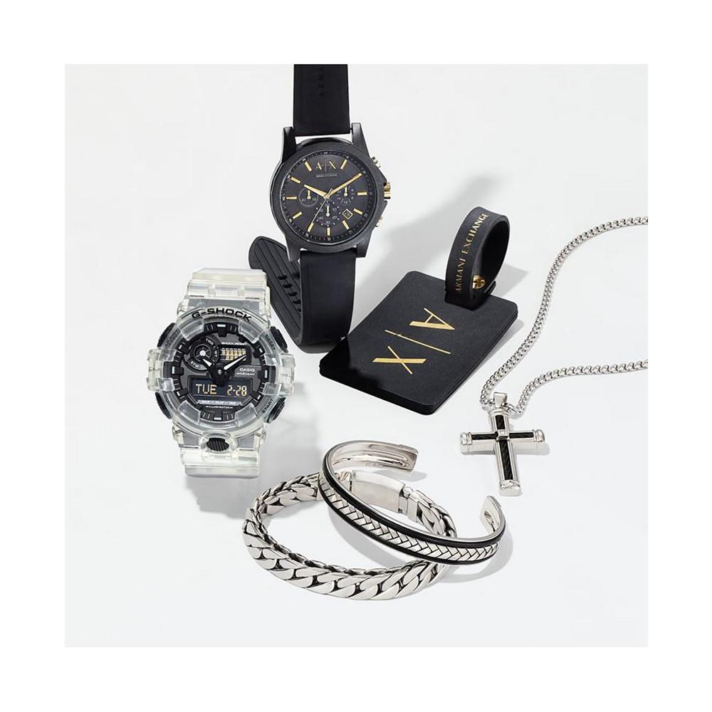 Men's Chronograph  Black Silicone Strap Watch 45mm Gift Set商品第7张图片规格展示