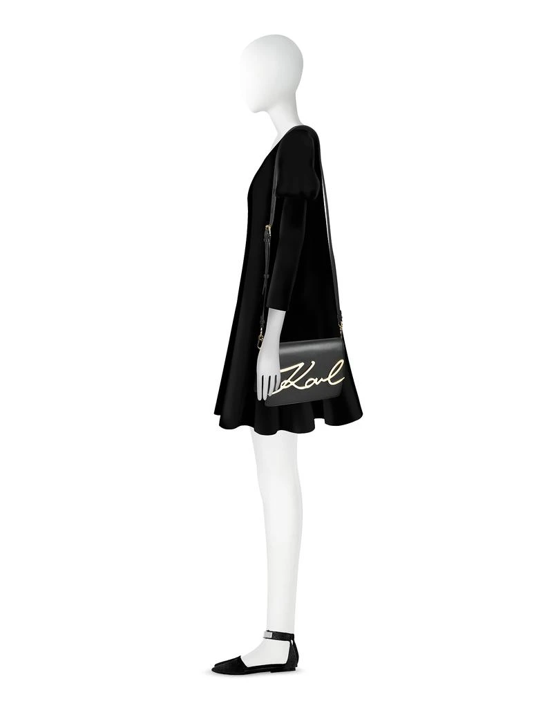 商品Karl Lagerfeld Paris|黑色皮革K Logo单肩包,价格¥1545,第3张图片详细描述