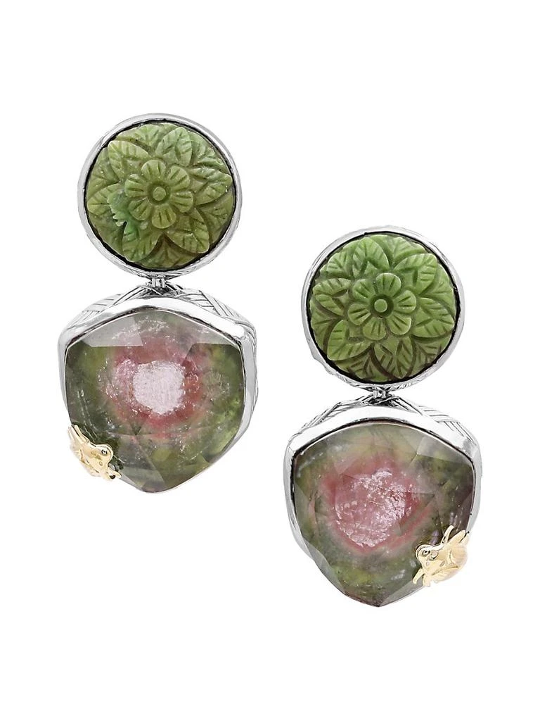 商品Stephen Dweck|One-Of-A-Kind Hand-Carved Turquoise, Faceted Natural Quartz, Watermelon Tourmaline Sterling Silver Earrings,价格¥18461,第1张图片