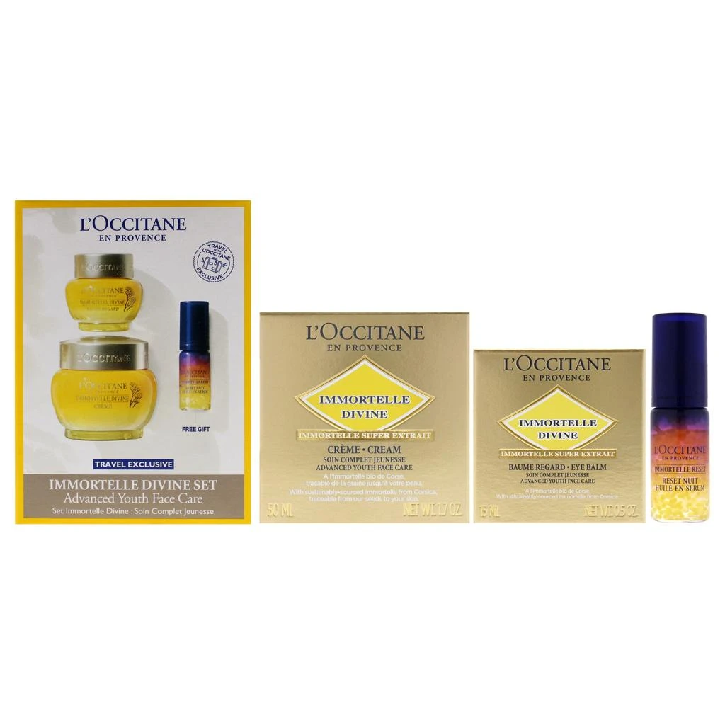 商品L'Occitane|Immortelle Divine Set - Advance Youth Face Care by  for Unisex - 3 Pc 0.5oz Eye Balm, 1.7oz Cream, 0.16oz Oil-In-Serum,价格¥1134,第1张图片