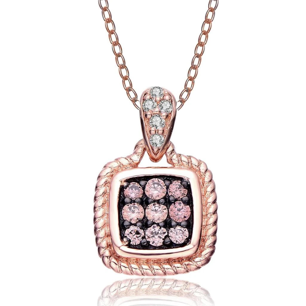 商品Genevive|Sterling Silver Rose Gold and Black Plated Morganite Cubic Zirconia Square Pendant,价格¥446,第1张图片