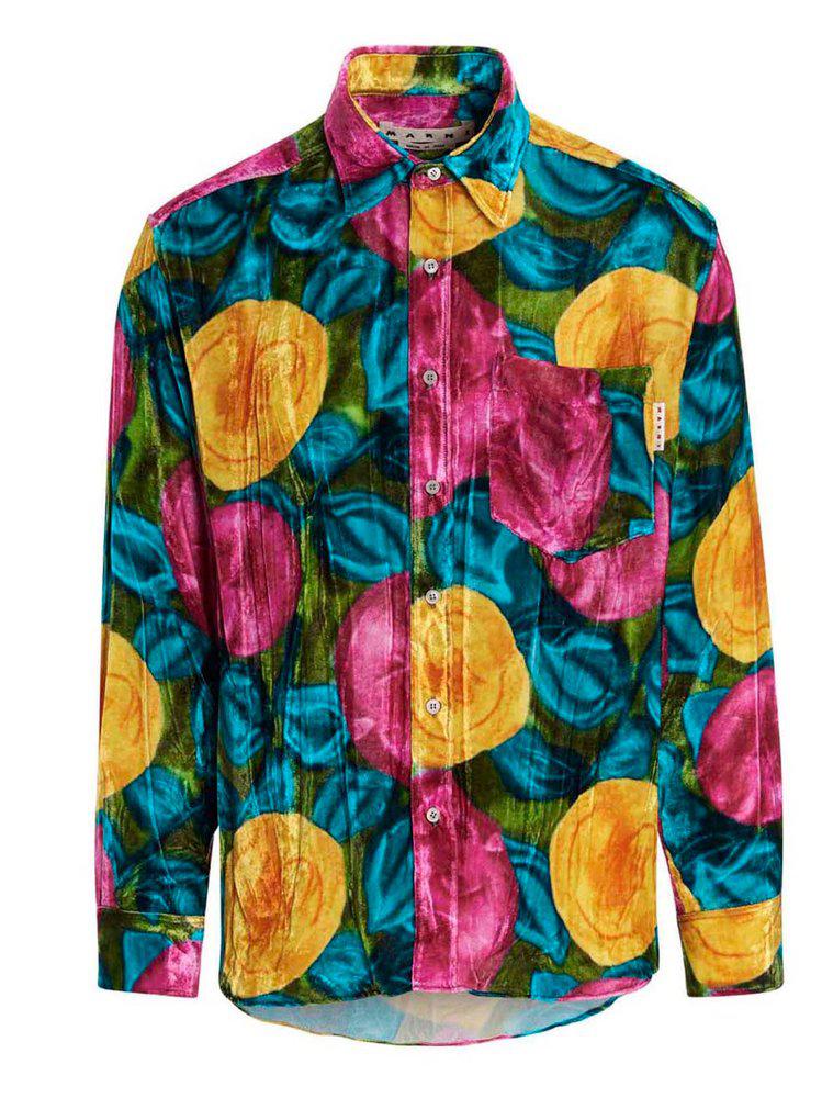 Marni Floral Print Buttoned Velvet Shirt商品第1张图片规格展示