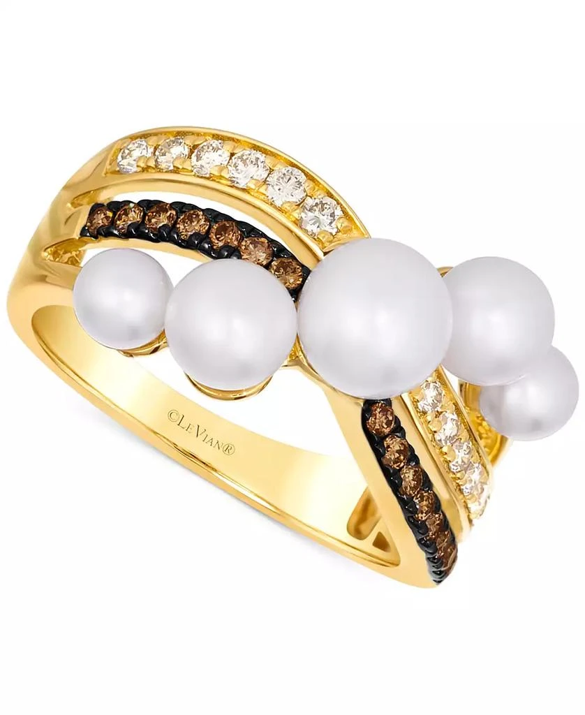 商品Le Vian|Vanilla Pearls (4-7mm) & Diamond (3/8 ct. t.w.) Crossover Statement Ring in 14k Gold,价格¥9304,第1张图片