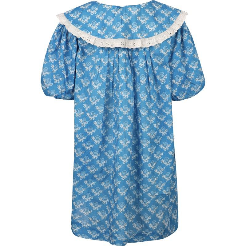 Ruffled collar floral dress in blue商品第2张图片规格展示
