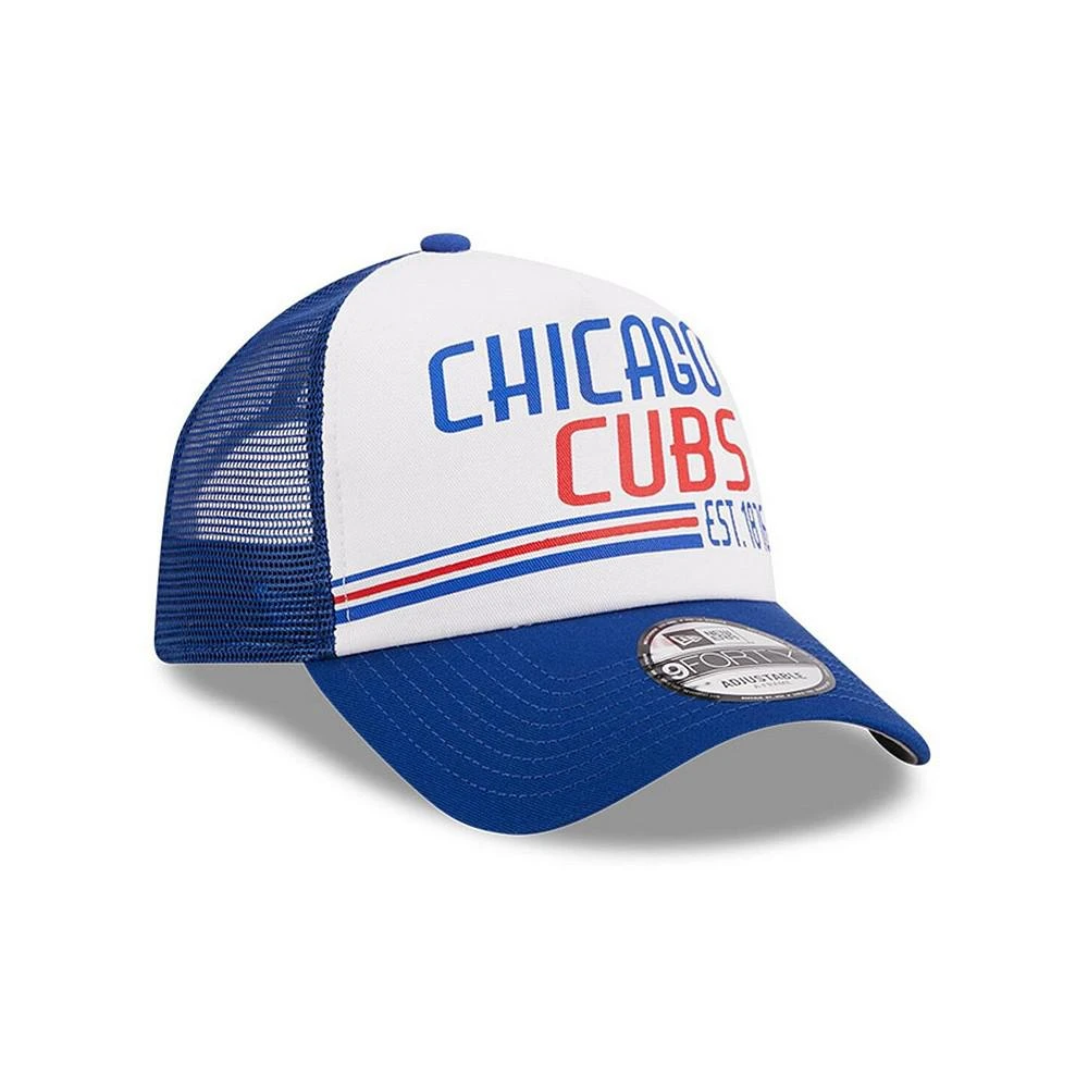 商品New Era|Men's White, Royal Chicago Cubs Stacked A-Frame Trucker 9FORTY Adjustable Hat,价格¥224,第2张图片详细描述