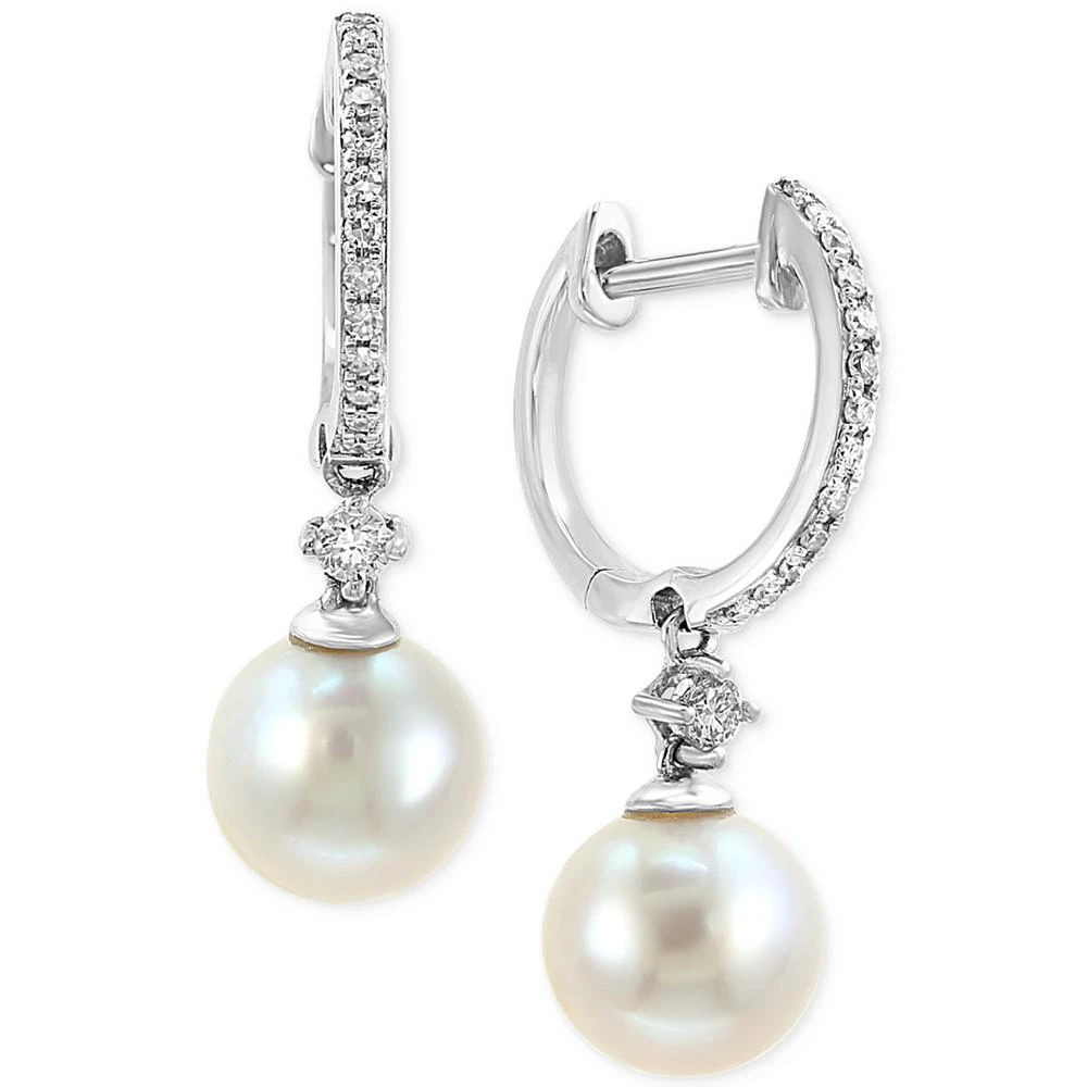 商品Effy|EFFY® Cultured Freshwater Pearl (7mm) & Diamond (1/6 ct. t.w.) Hoop Drop Earrings in 14k White Gold,价格¥6357,第3张图片详细描述