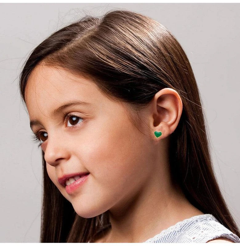 商品GigiGirl|Toddler/Kids 14k Gold Plated Colored Enamel Tiny Flat Heart Stud Earrings,价格¥302,第2张图片详细描述