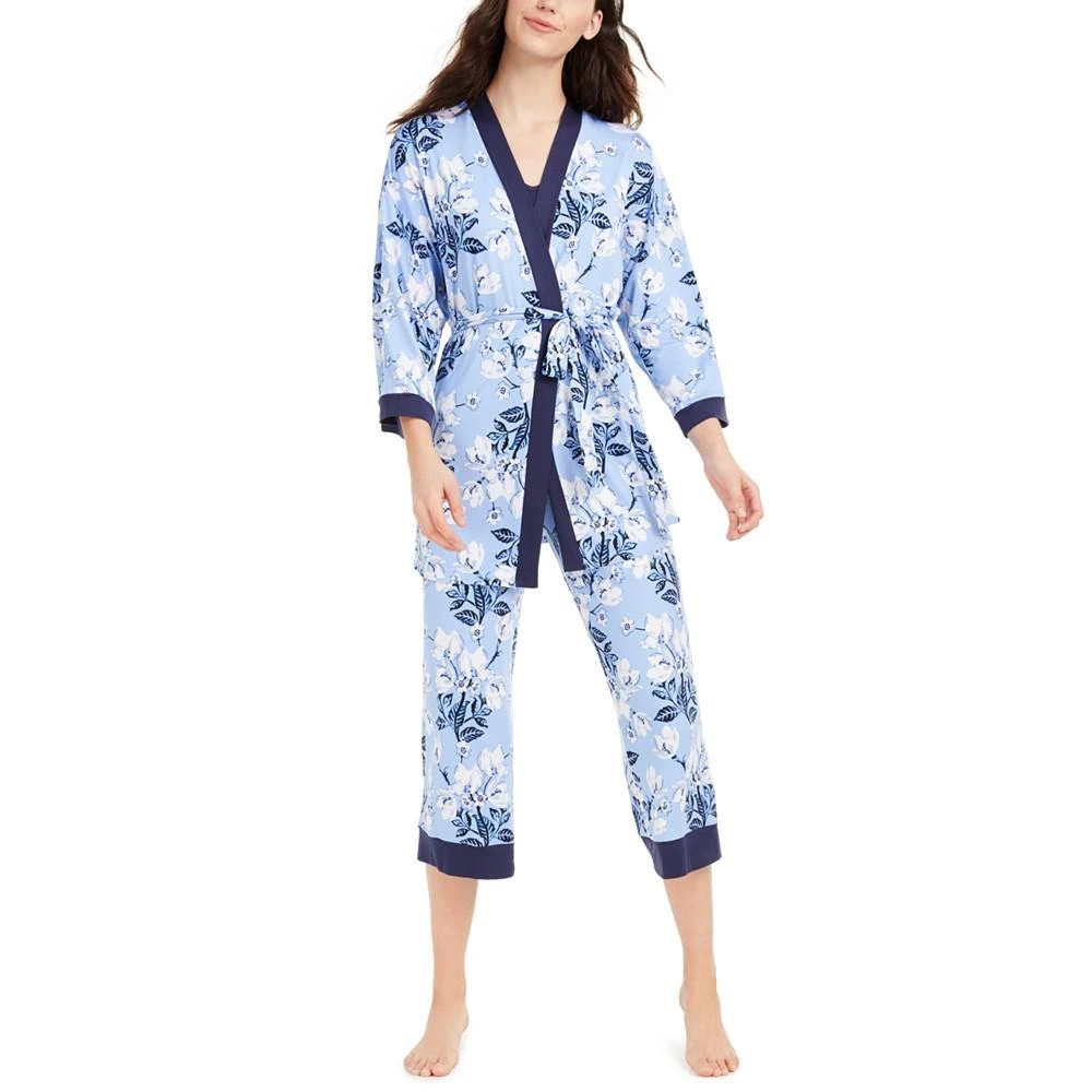商品Linea Donatella|Floral-Print Robe, Cami & Capri Pants 3pc Pajama Set,价格¥379,第1张图片