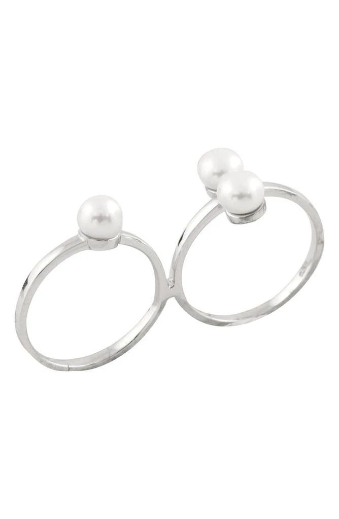 商品Splendid Pearls|Rhodium Plated Sterling Silver 5-5.5mm Cultured Freshwater Pearl Ring - Set of 2,价格¥300,第1张图片