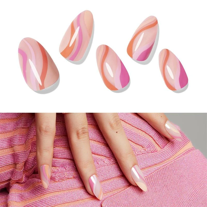 商品[国内直发] MODELONES|Falling Lwaves Dance - 24 Fake Nails 12 Sizes Short Almond Press on Nails Kit,价格¥90,第1张图片