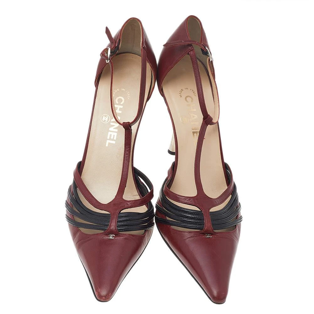 商品[二手商品] Chanel|Chanel Red/Black Leather T Strap D'orsay Pumps Size 41,价格¥1887,第3张图片详细描述